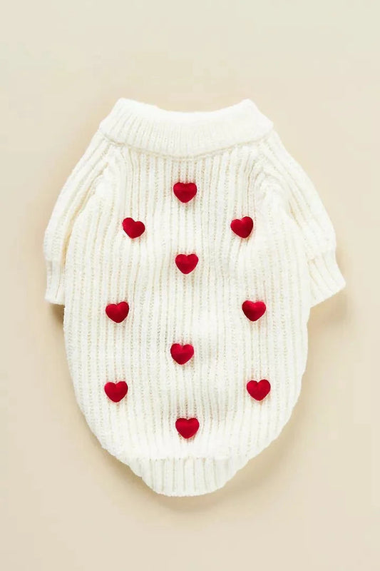 Cream Heart-3D Motif Pet Sweater Sheddingspetsupplies