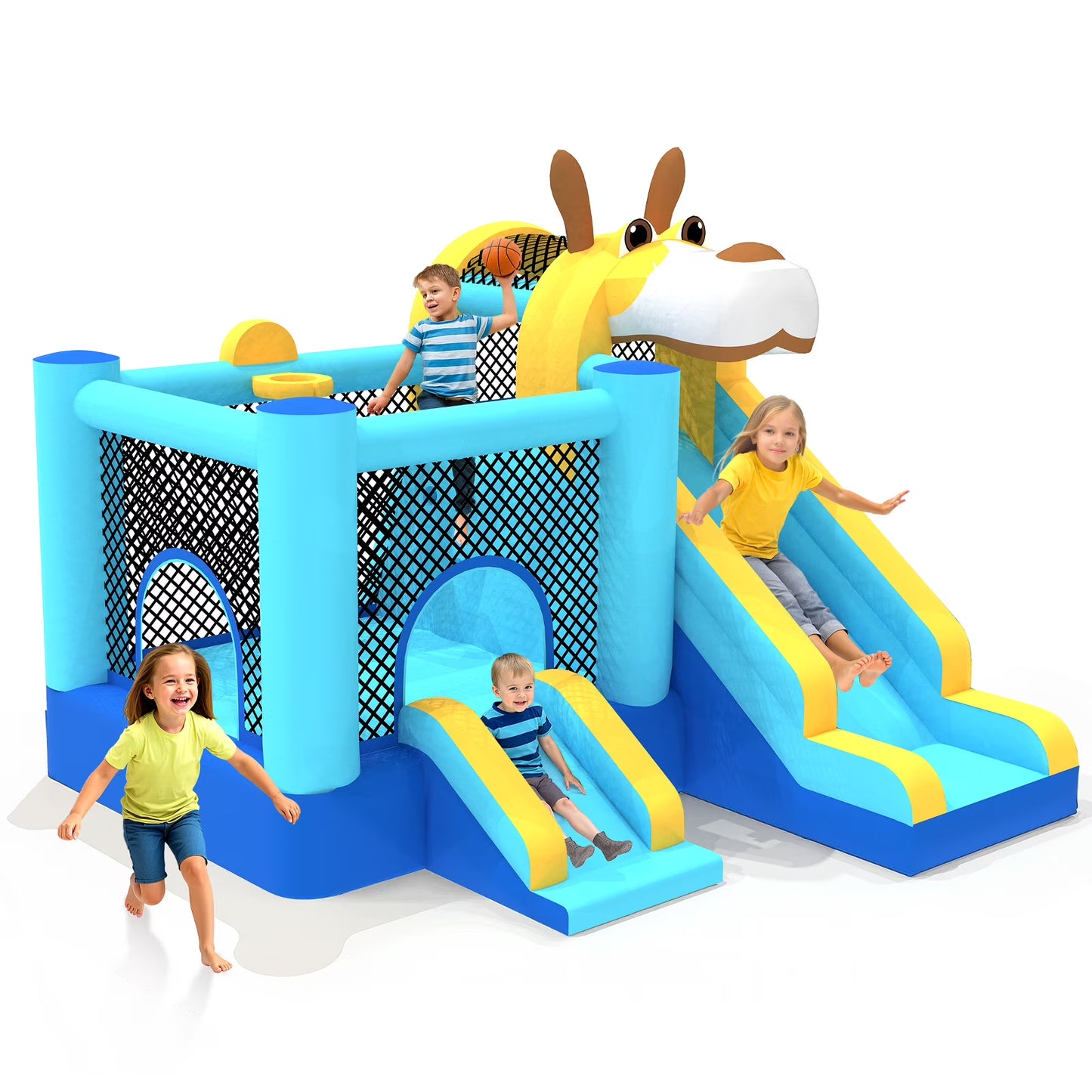 114''x 114'' x 92.5'' Inflatable Bounce Houses for Kids 3-10 with Blower Double Slide and Ball Pit/Indoor Bouncy House, PVC, Child, Teen, Toddler��Blue(Blue)