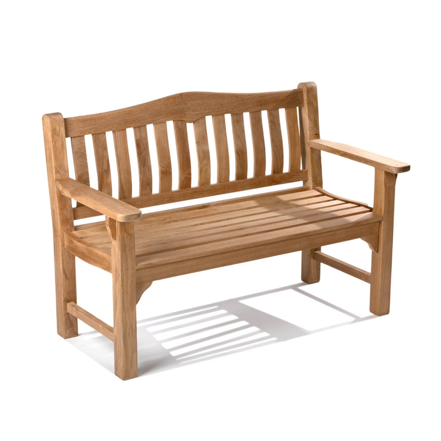 Hawthorne Grade A Teak 53" Bench, Seats 2 People Comfortably, Weather Resistant Indoor Outdoor Solid Wood Patio Furniture with Tightly Spaced Slats, Bowed Back, Armrests(54-in)