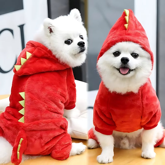 Dinosaur Style Dog Hoodie – Warm Fleece Winter Jacket for Small Dogs Sheddingspetsupplies