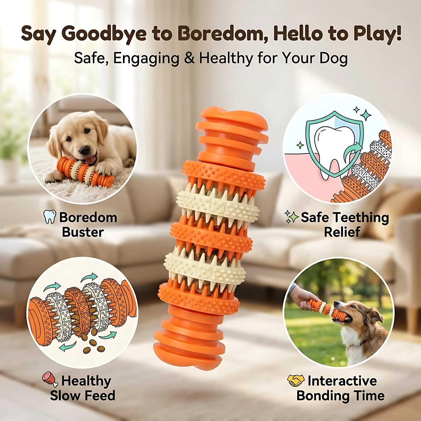 Tough Dog Chew Toy with Treat Dispenser – Enrichment Toy for Dogs Sheddingspetsupplies