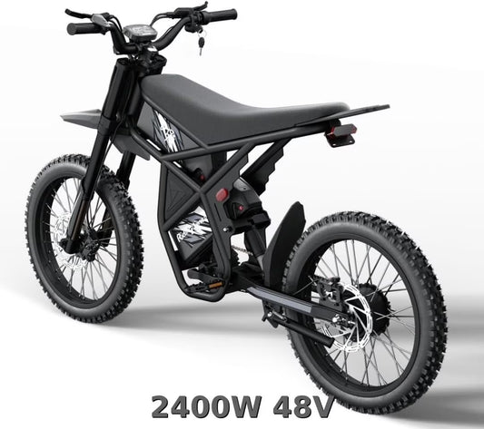 2000W Electric Dirt Bike for Adults GT73 UL2849,Brushless Hub Motor,18.2AH*2 Electric Bike with 25\" tires digital screen Carbon Steel,Black(GT73 37Mph 2400W)
