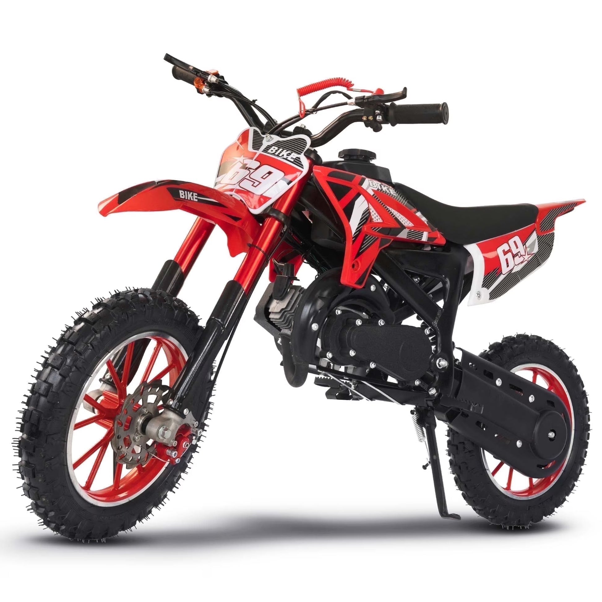 49CC Kids Dirt Bicycle, 2-Stroke Gas Powered Off Road Motorcycle, Tire Shock Absorber Spring Soft Seat Cushion with Front and Rear Disc Brake, Max Speed 28 MPH(Basic)