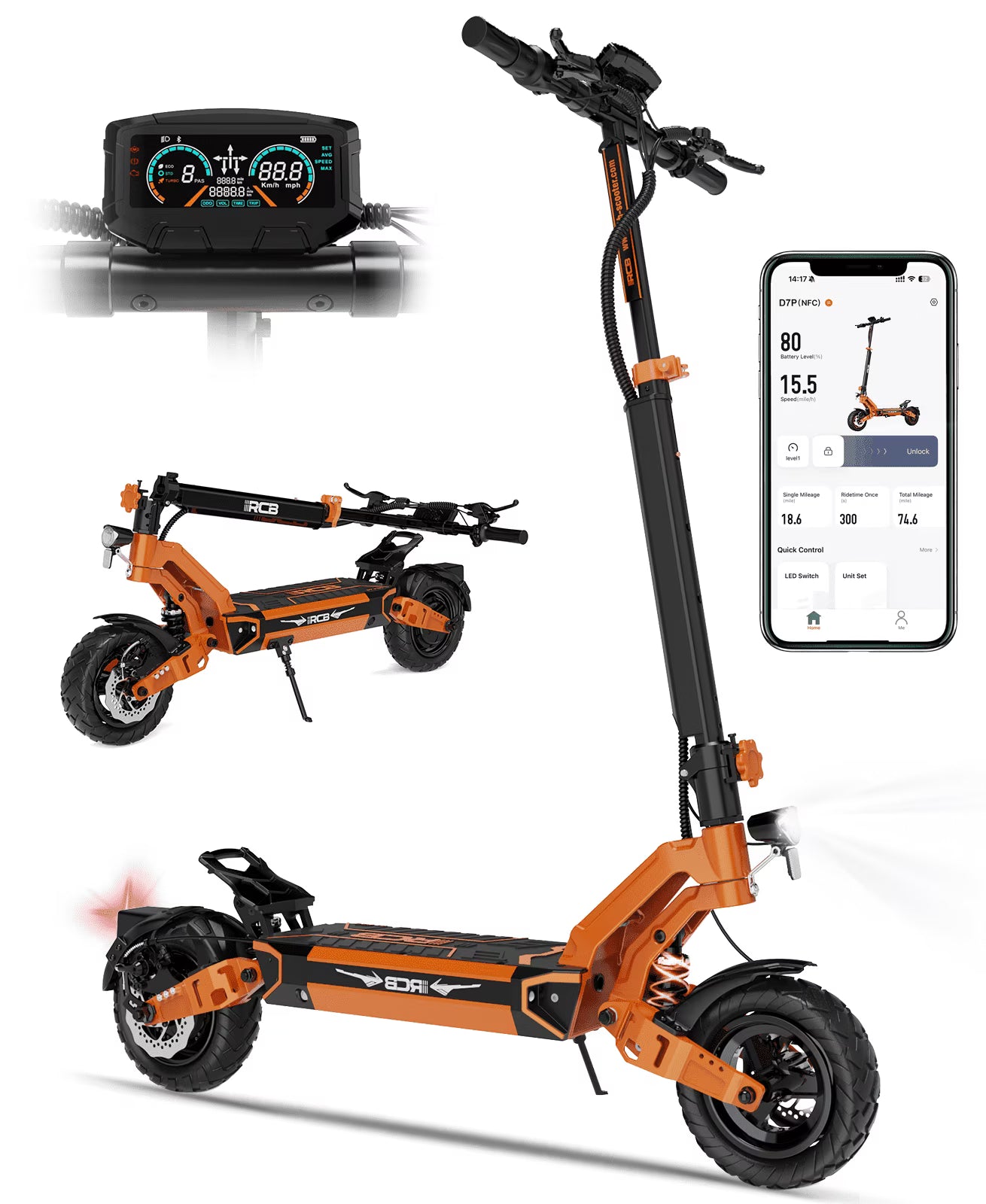 Electric Scooter for Adults, Max 70miles Range, 1000W Motor, 48V 27Ah Battery, 10" Anti-Flat Tires, Dual Shocks, APP ControlNFC D7PRO