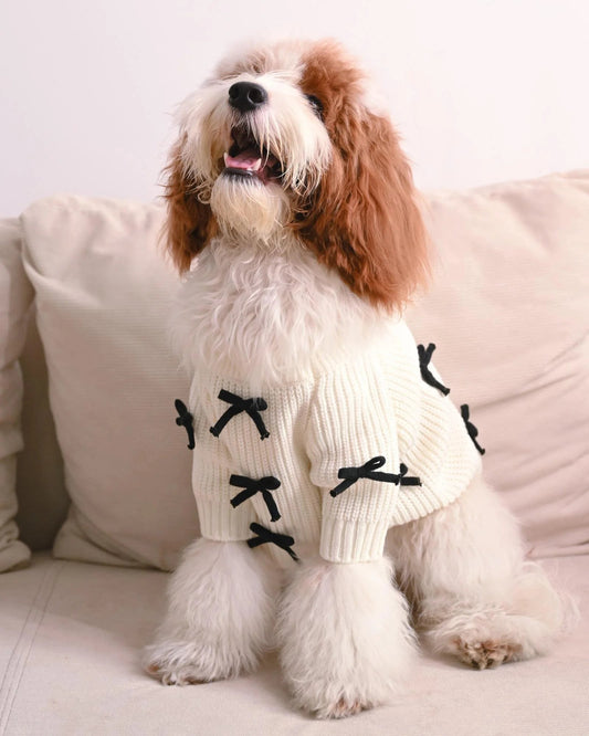 Premium Black 3D Bow Design Winter Sweater for Pets Sheddingspetsupplies