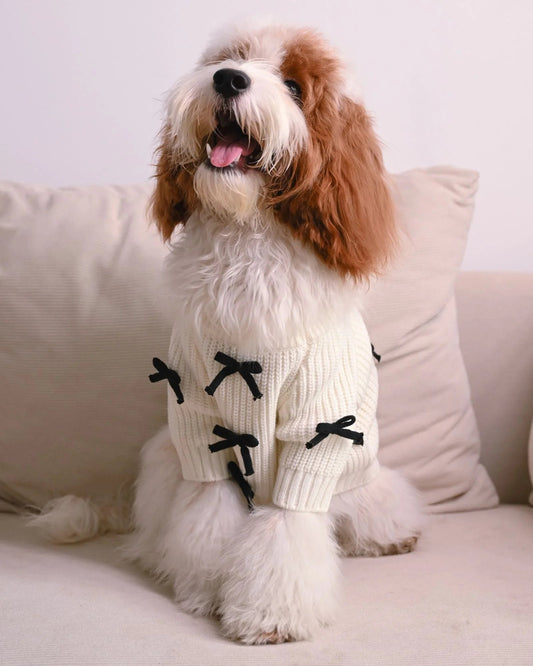 Premium Black 3D Bow Design Winter Sweater for Pets Sheddingspetsupplies