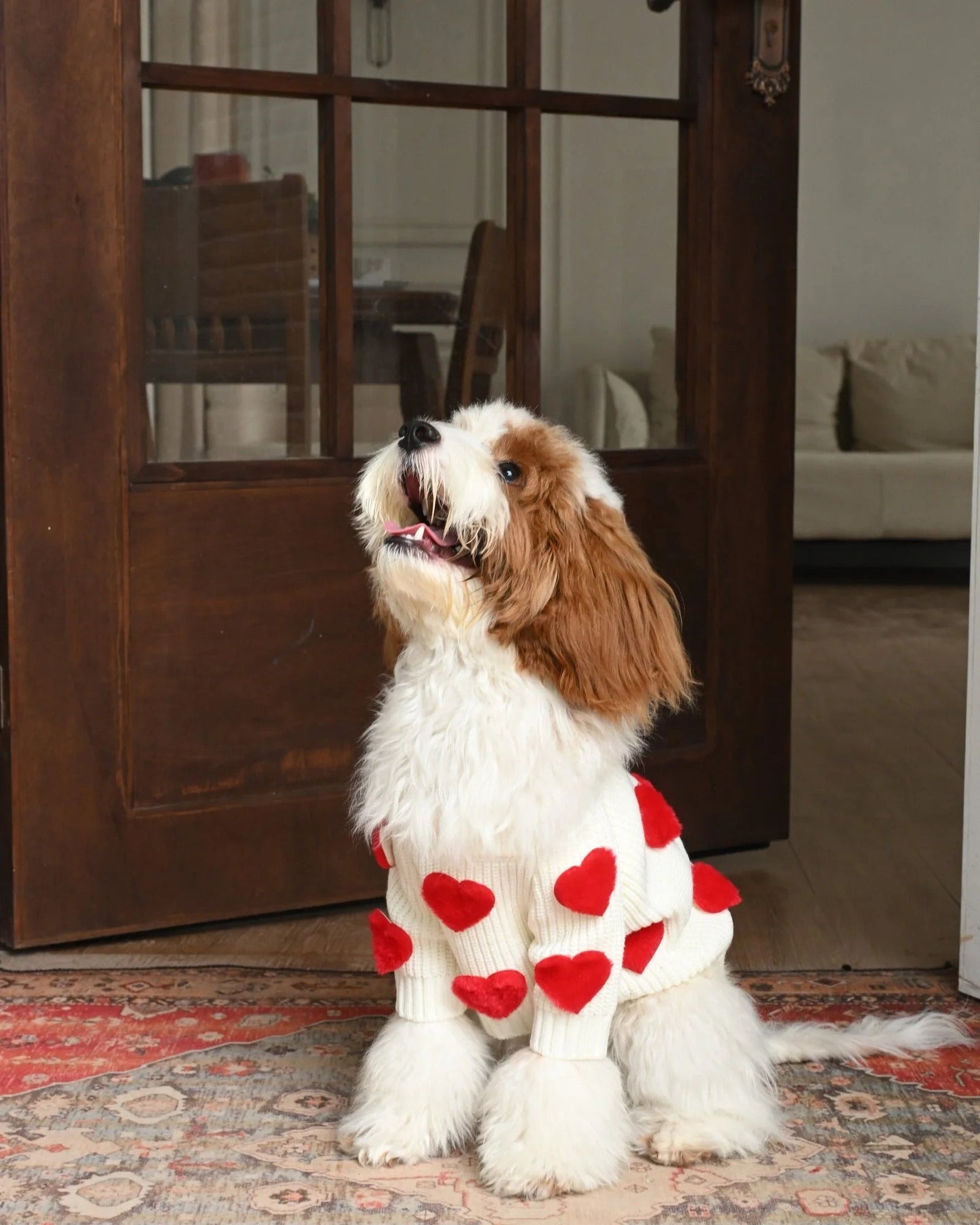 Cream Heart-3D Motif Pet Sweater Sheddingspetsupplies