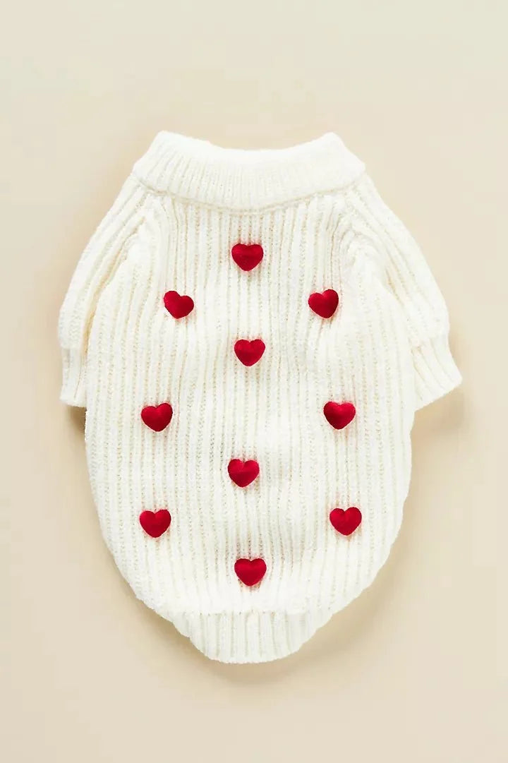 Cream Heart-3D Motif Pet Sweater Sheddingspetsupplies