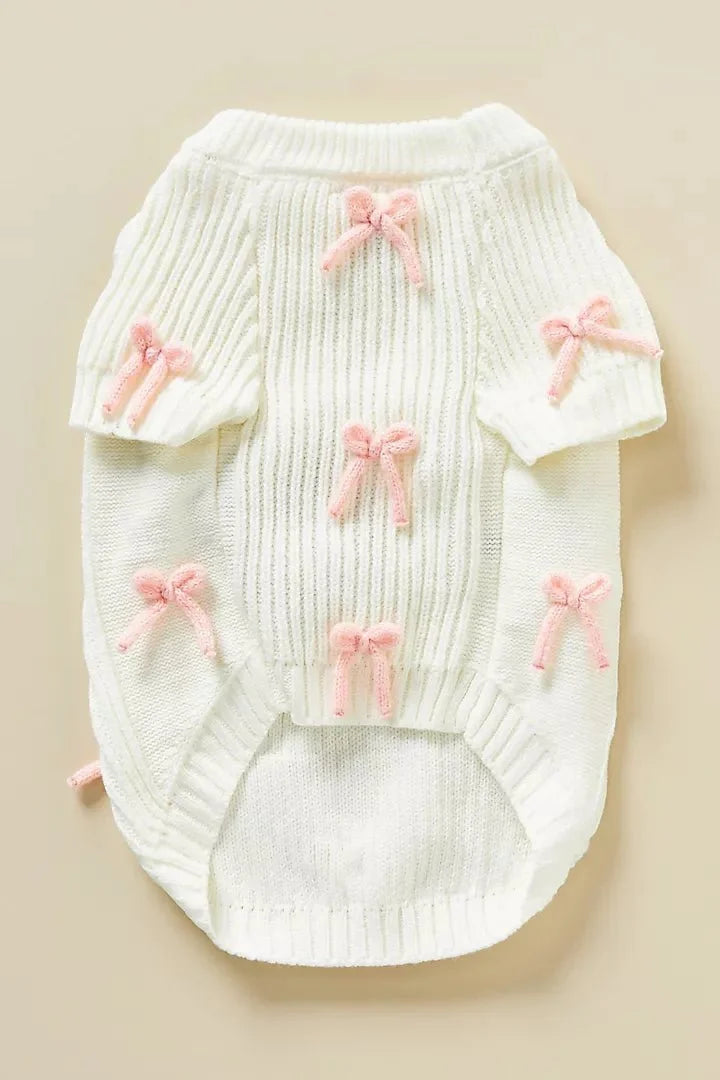 Pink Bow-3D Motif Pet Sweater Sheddingspetsupplies