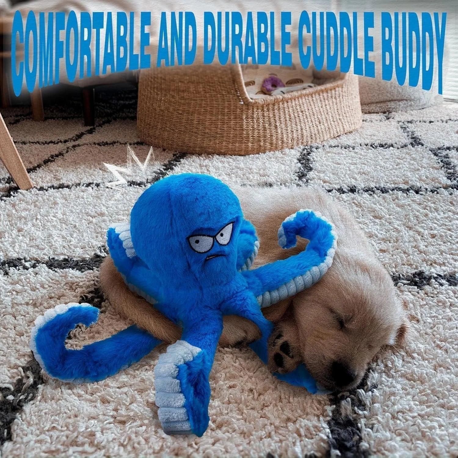 Blue Octopus Dog Toy – Tough Chew, Squeaky & Interactive Fun Sheddingspetsupplies