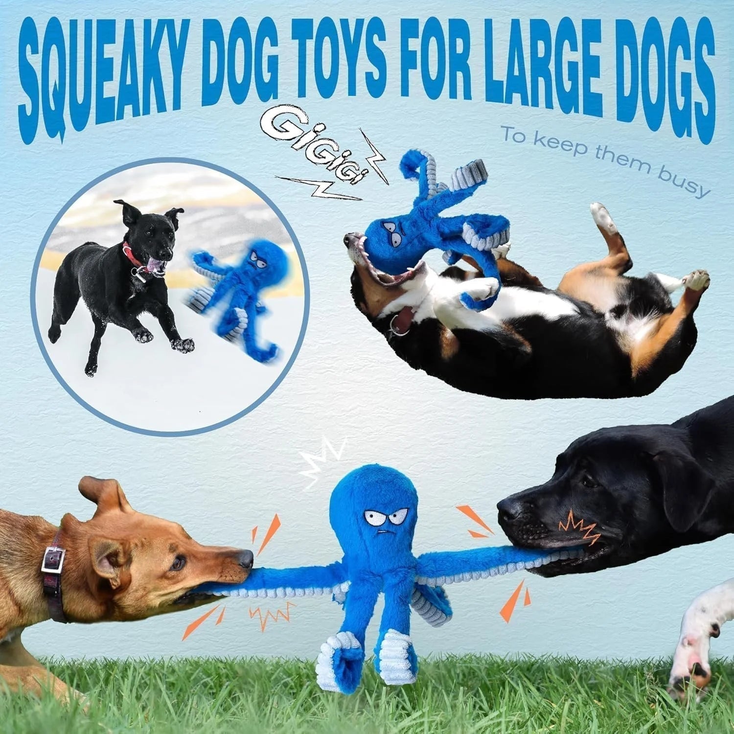 Blue Octopus Dog Toy – Tough Chew, Squeaky & Interactive Fun Sheddingspetsupplies