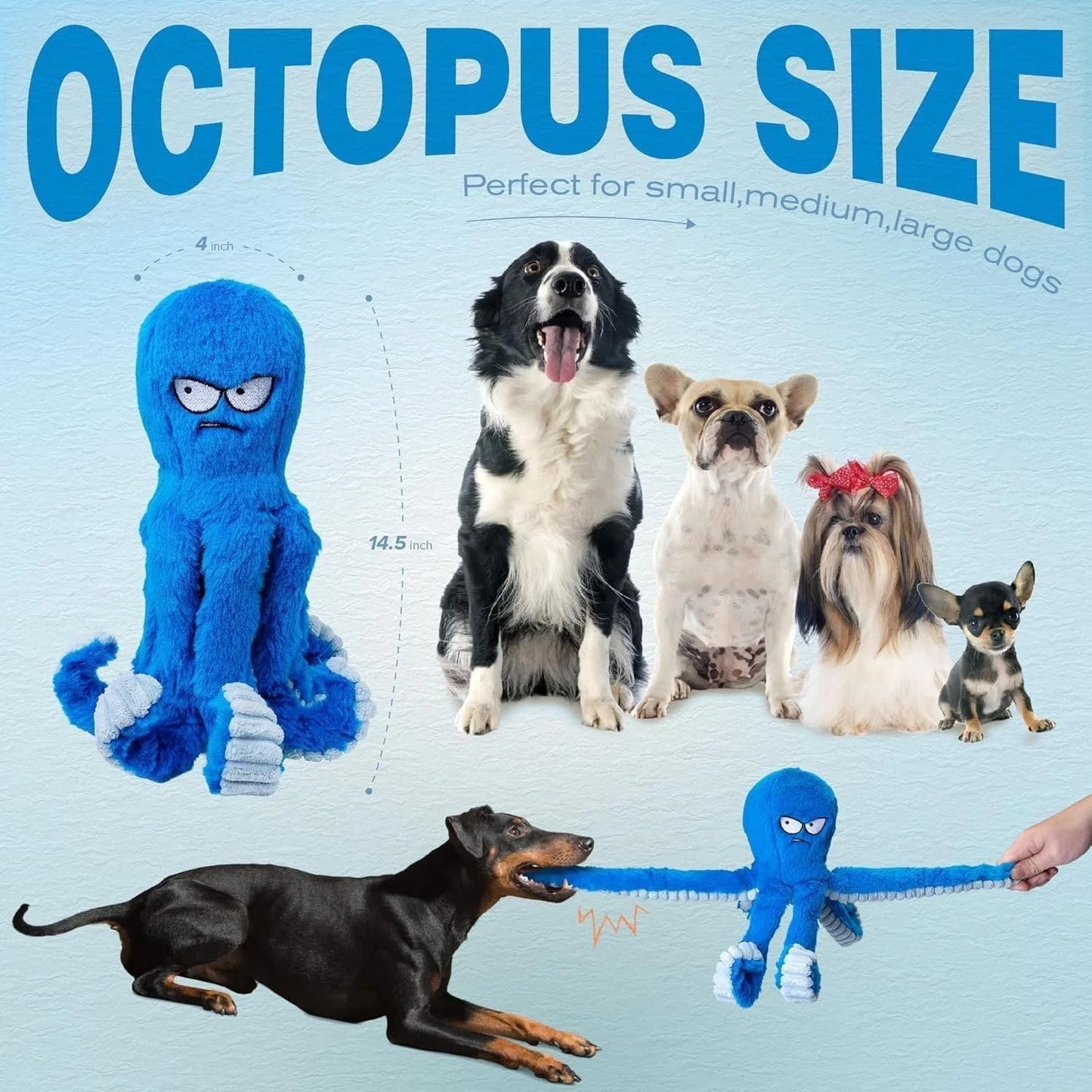 Blue Octopus Dog Toy – Tough Chew, Squeaky & Interactive Fun Sheddingspetsupplies