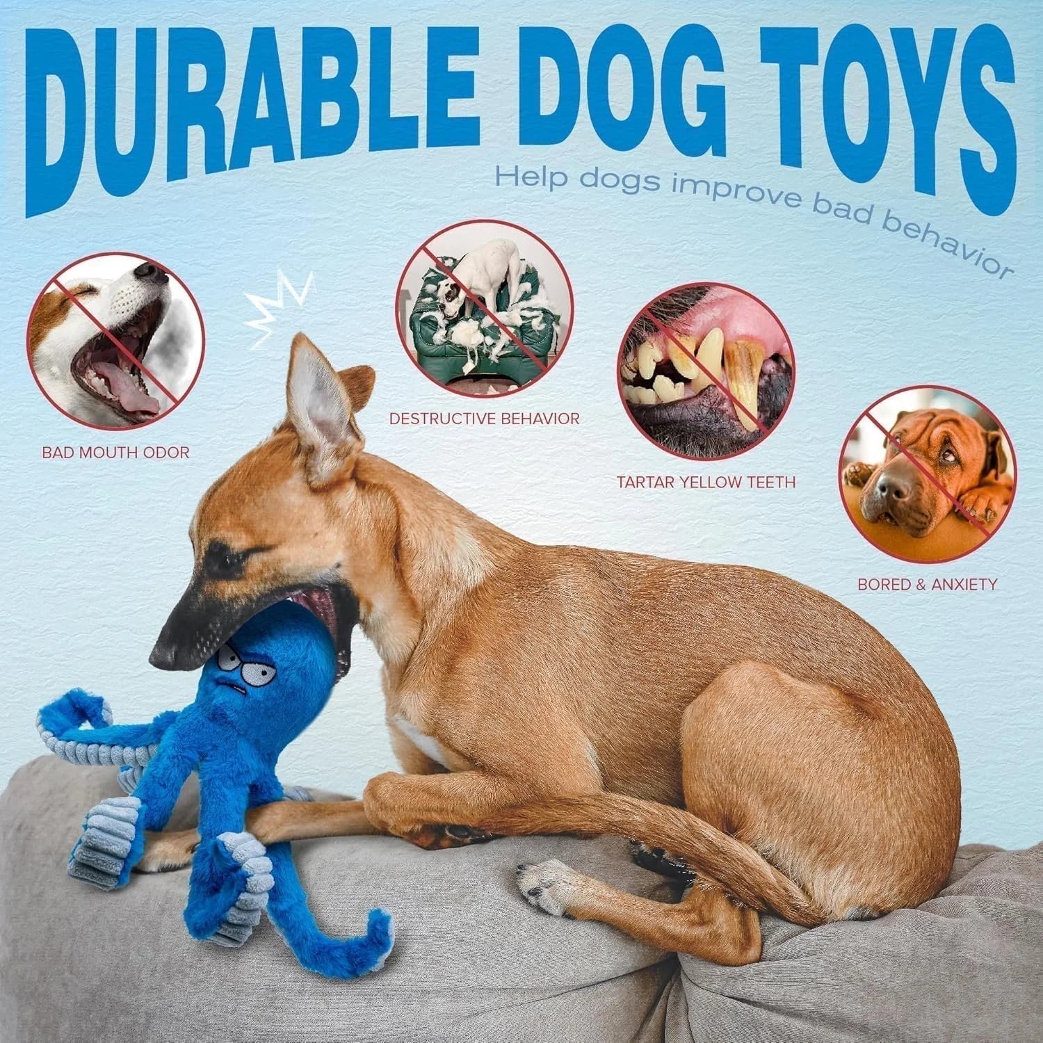 Blue Octopus Dog Toy – Tough Chew, Squeaky & Interactive Fun Sheddingspetsupplies