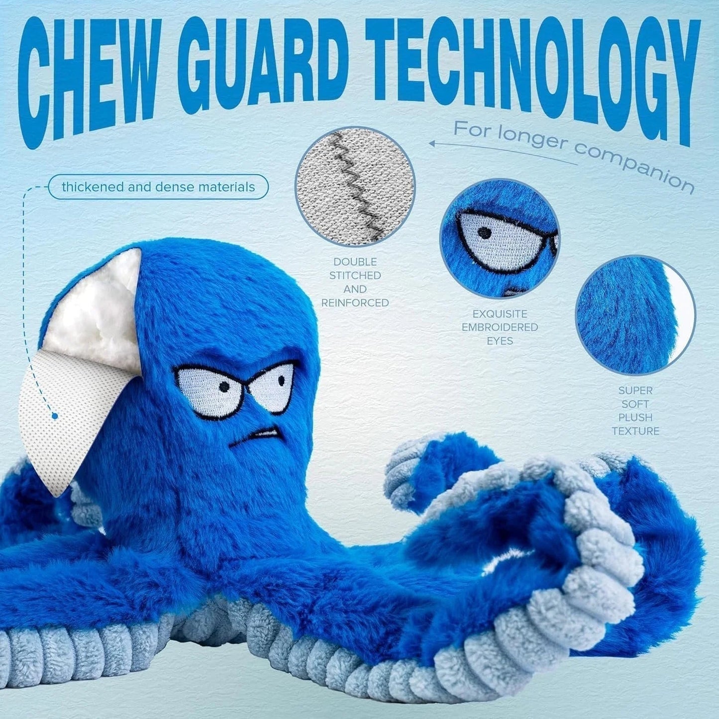 Blue Octopus Dog Toy – Tough Chew, Squeaky & Interactive Fun Sheddingspetsupplies