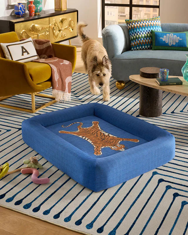Tiger Blue Woven Bolster Pet Bed Sheddingspetsupplies