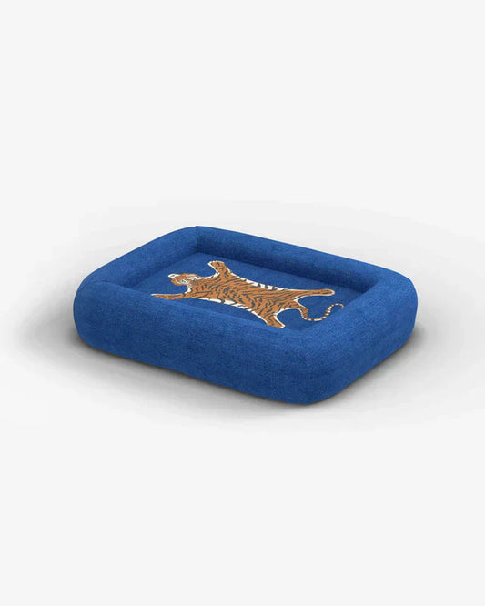 Tiger Blue Woven Bolster Pet Bed Sheddingspetsupplies