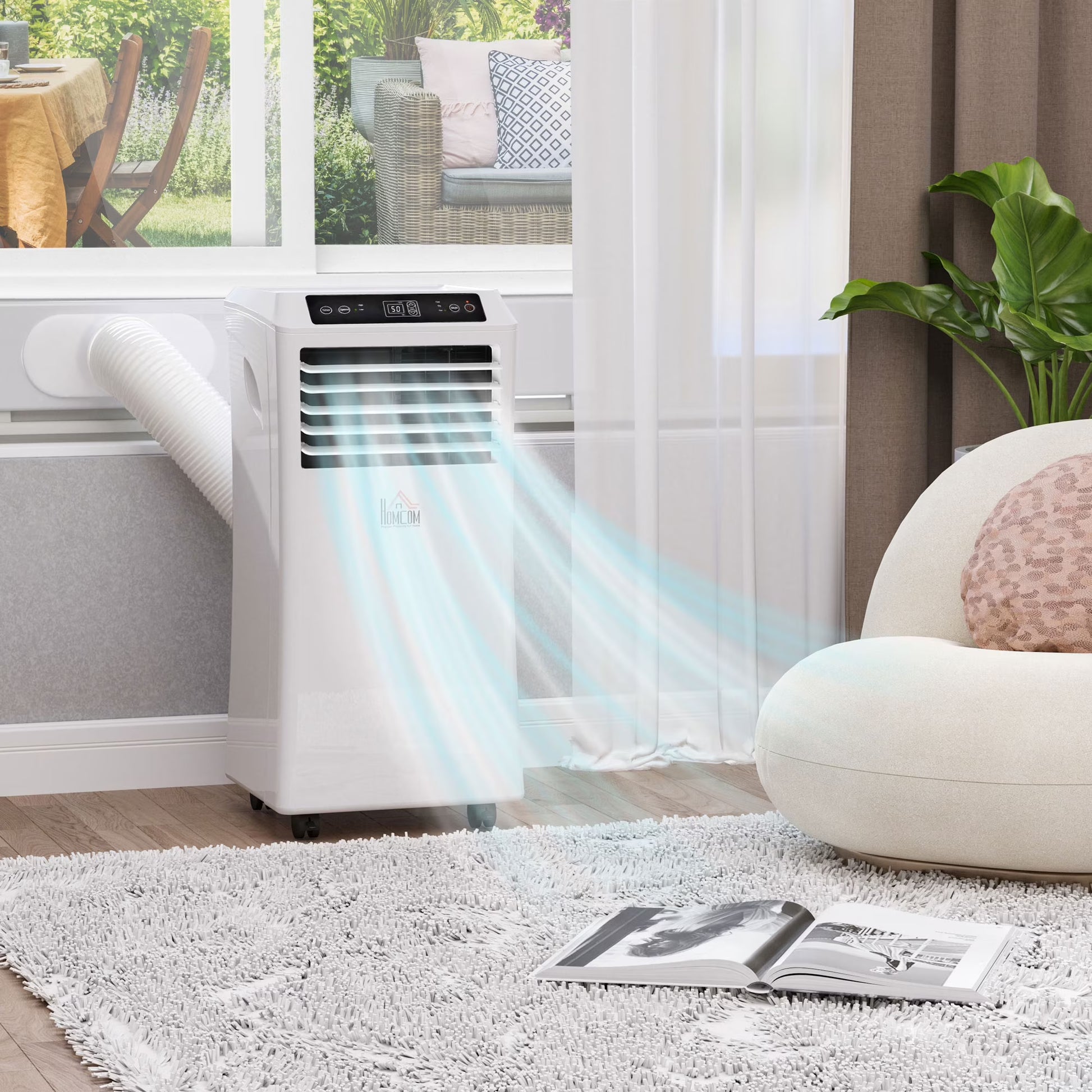 8000 BTU Mobile Portable Air Conditioner with Cooling, Dehumidifier, and Ventilating with Remote Control, 2 Speed Fans, 24-Hour Timer for Bedroom, Living Room, Home Office, White(8000/White)