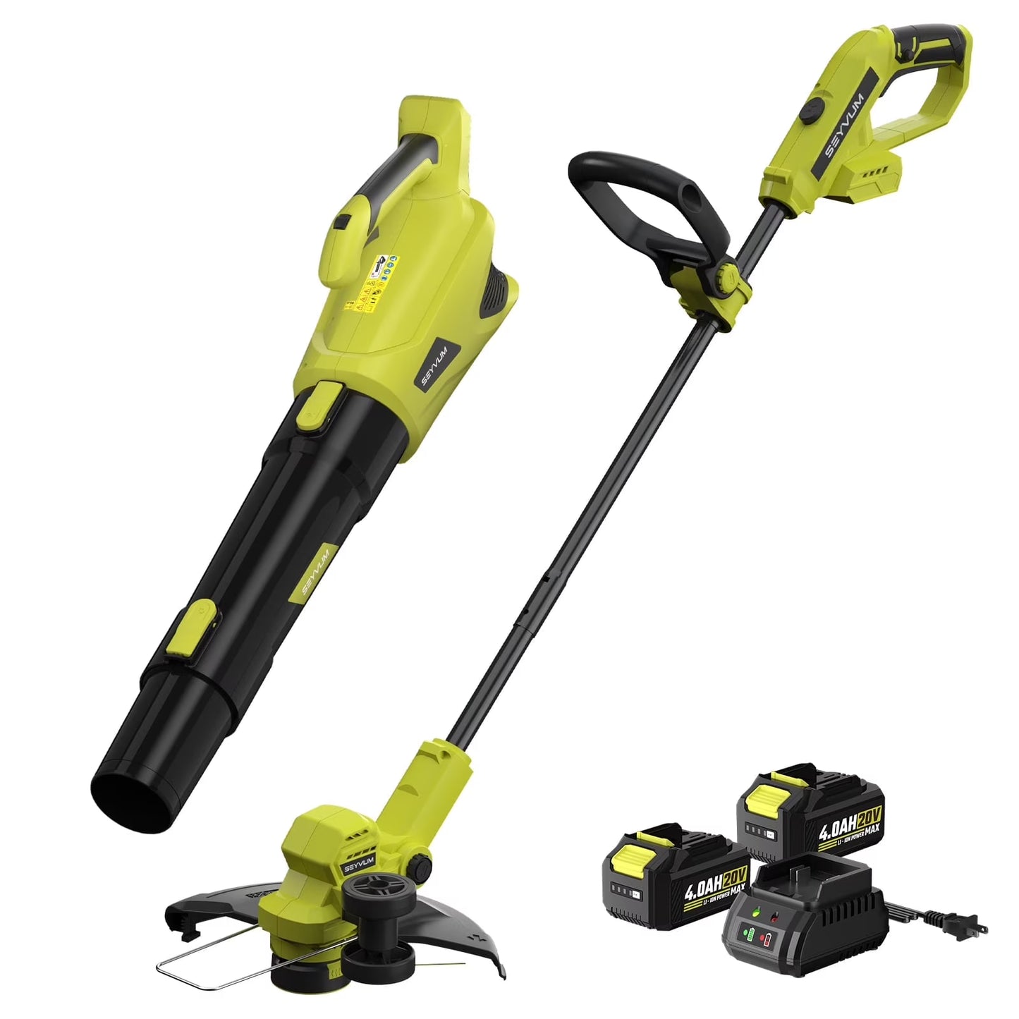 20V Cordless Lawn Care Combo Kit 12" String Trimmer Weed Trimmer with 6 Spool Lines, Electric Leaf Blower for Edging Cleanup, 4.0Ah Battery Charger(20 V)