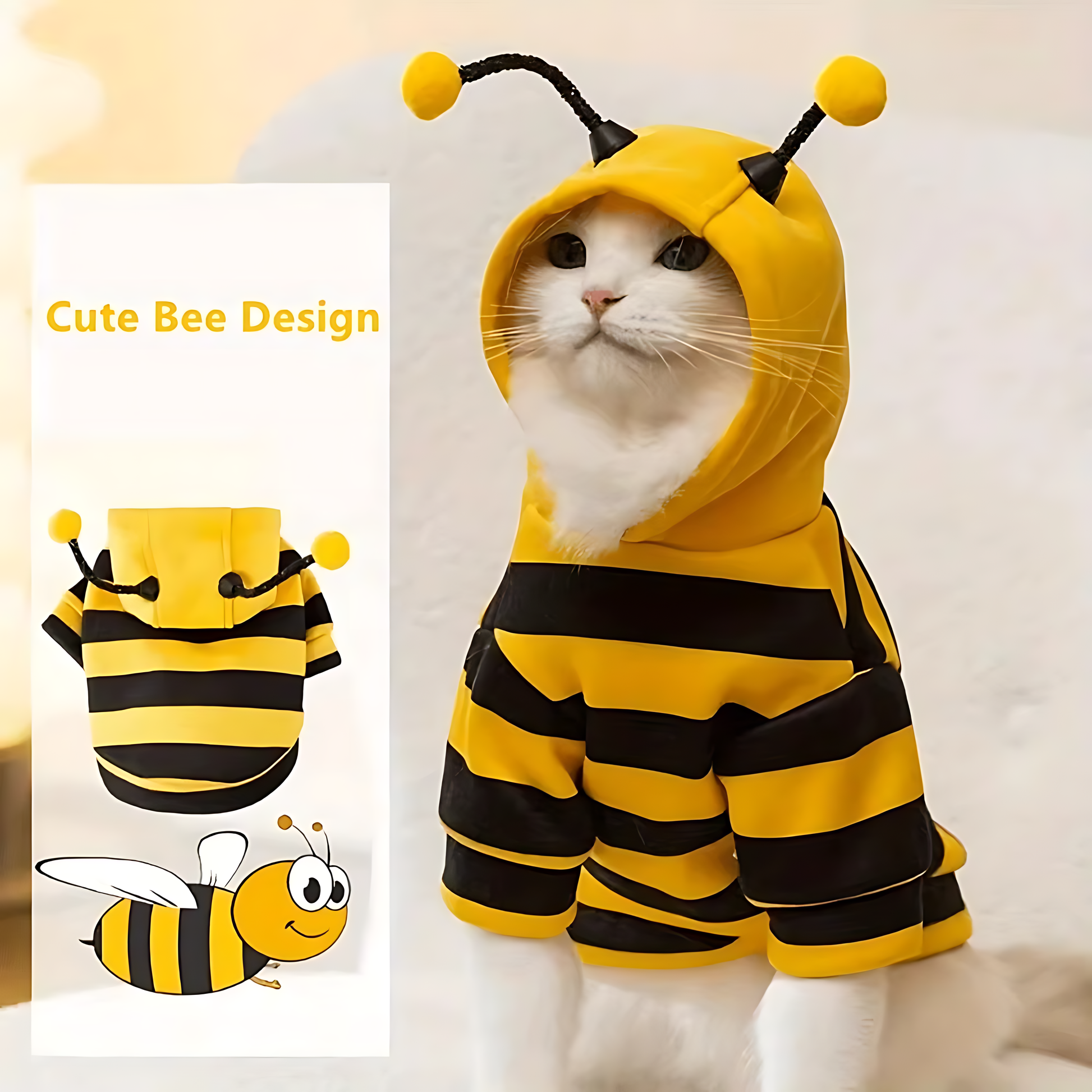 Bee Costume Pet Hoodie – Warm Winter Outfit for Dogs & Cats Sheddings Pet Supplies