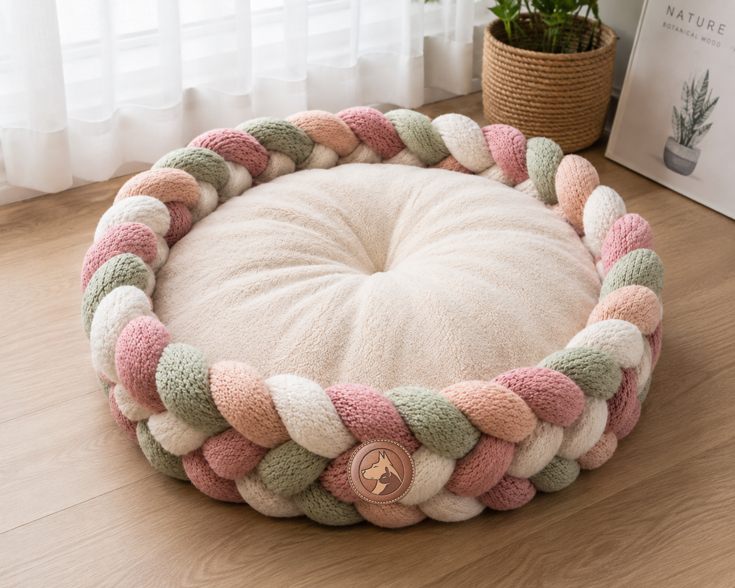 Sheddings Pet Supplies | Handwoven Braided Calming Pet Bed – Soft Round Cushion Nest for Dogs & Cats