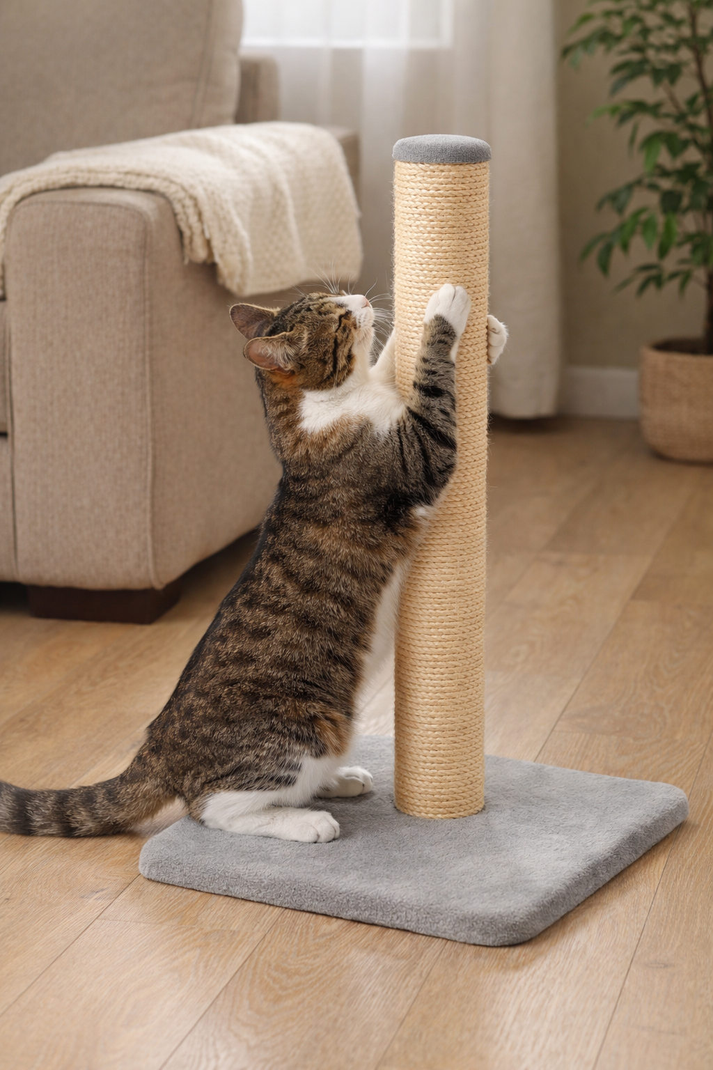Cat Scratching Post – Sisal Rope Scratcher with Base Sheddingspetsupplies