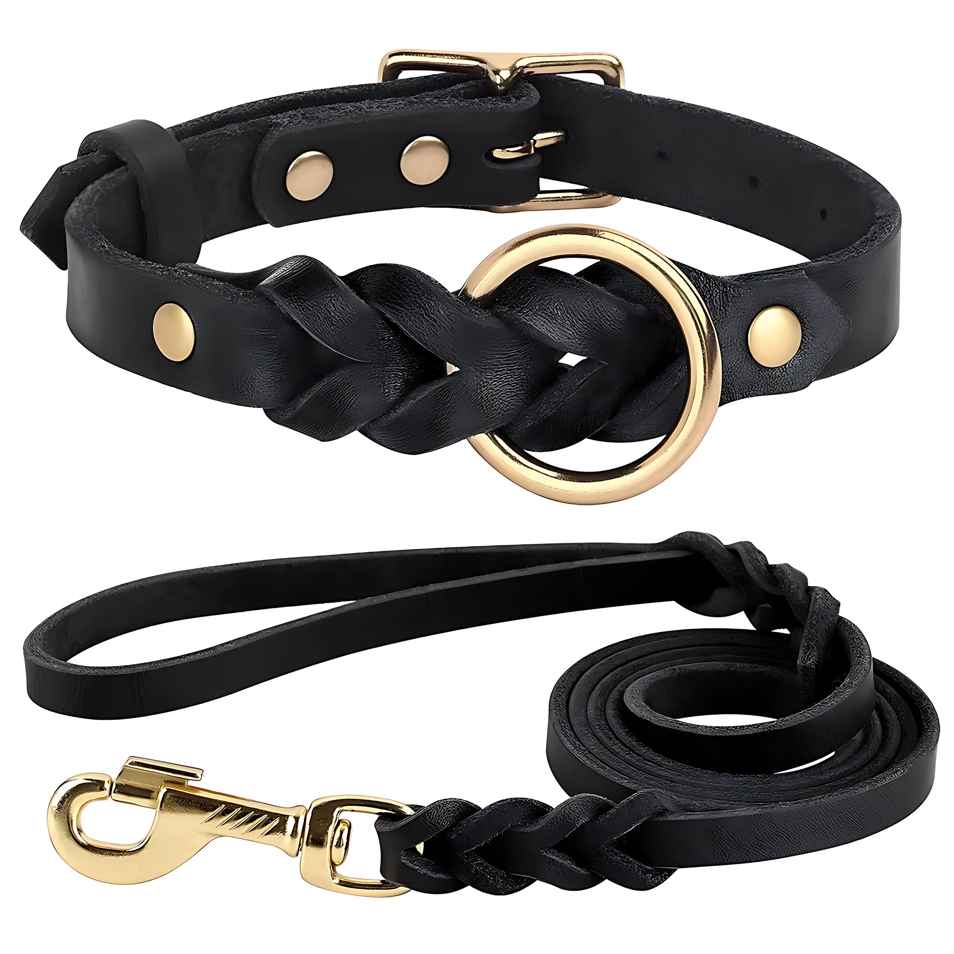 Genuine Leather Dog Collar & Leash Set – Braided Heavy Duty Lead for Medium & Large Dogs Sheddings Pet Supplies