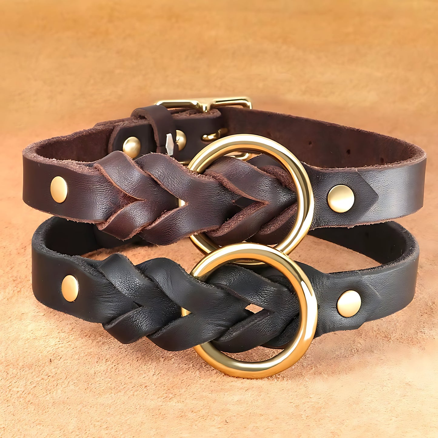 Genuine Leather Dog Collar & Leash Set – Braided Heavy Duty Lead for Medium & Large Dogs Sheddings Pet Supplies