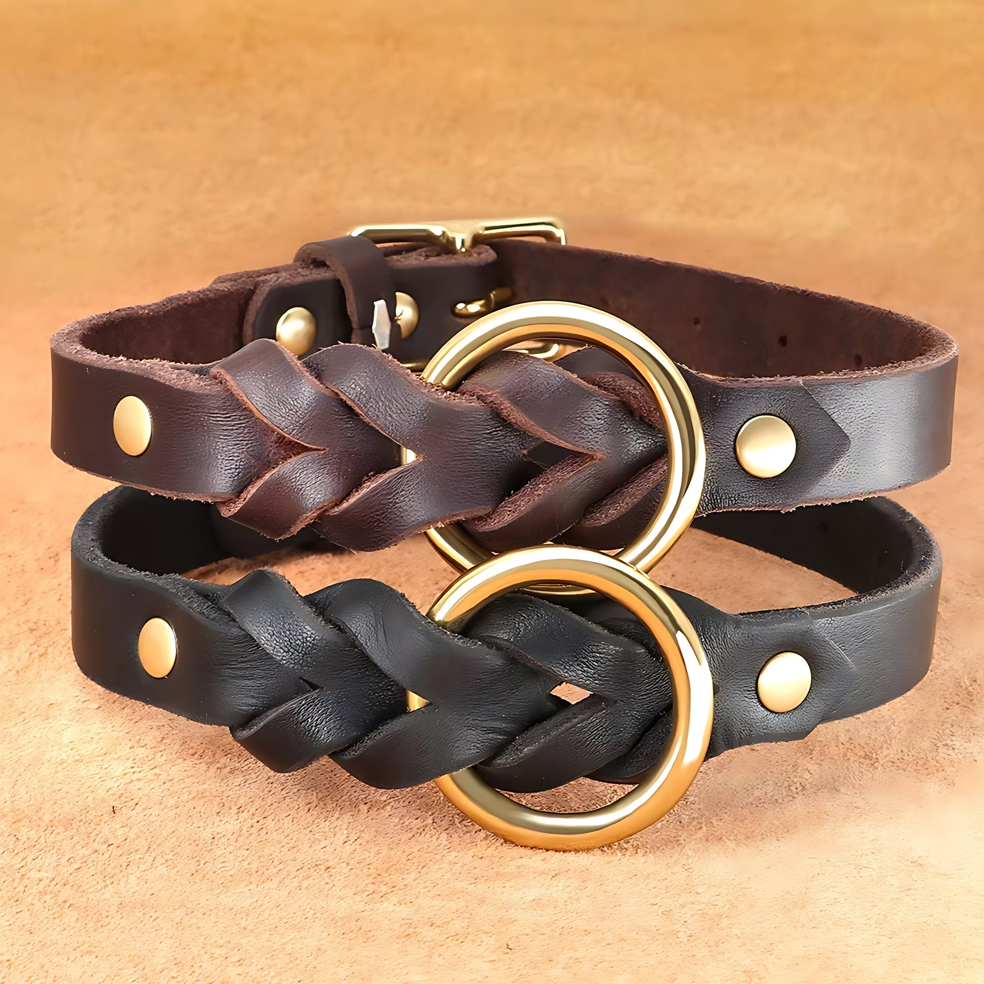 Genuine Leather Dog Collar & Leash Set – Braided Heavy Duty Lead for Medium & Large Dogs Sheddings Pet Supplies