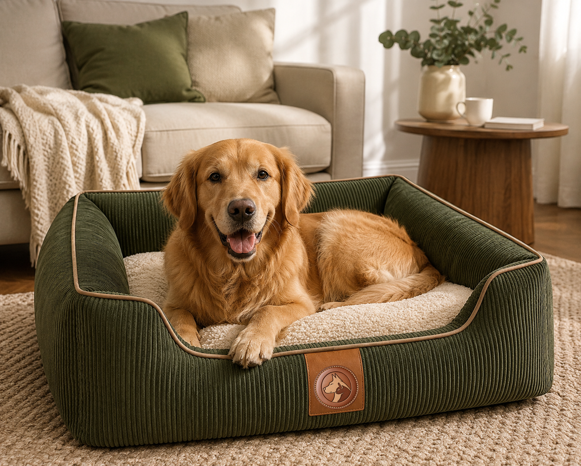 Sheddings Pet Supplies | Premium Corduroy Orthopedic Pet Sofa Bed – Plush Cushion with Raised Supportive Sides