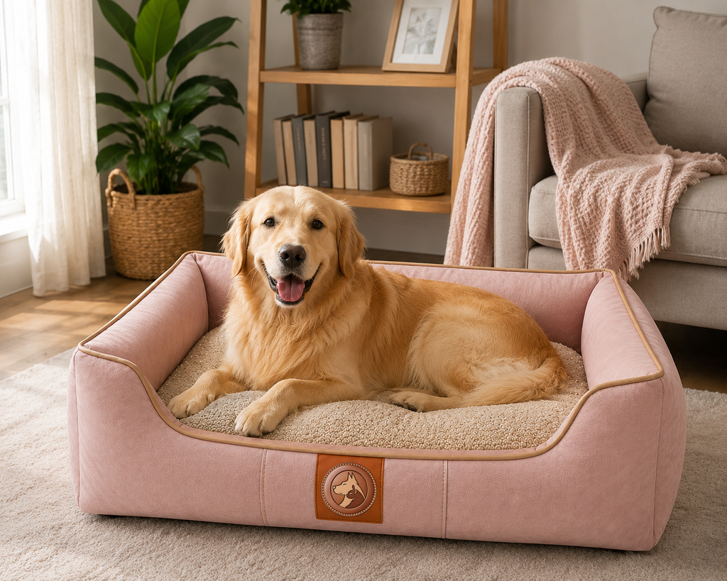 Sheddings Pet Supplies | Luxury Blush Pink Orthopedic Pet Sofa Bed – Soft Plush Cushion with Raised Supportive Sides