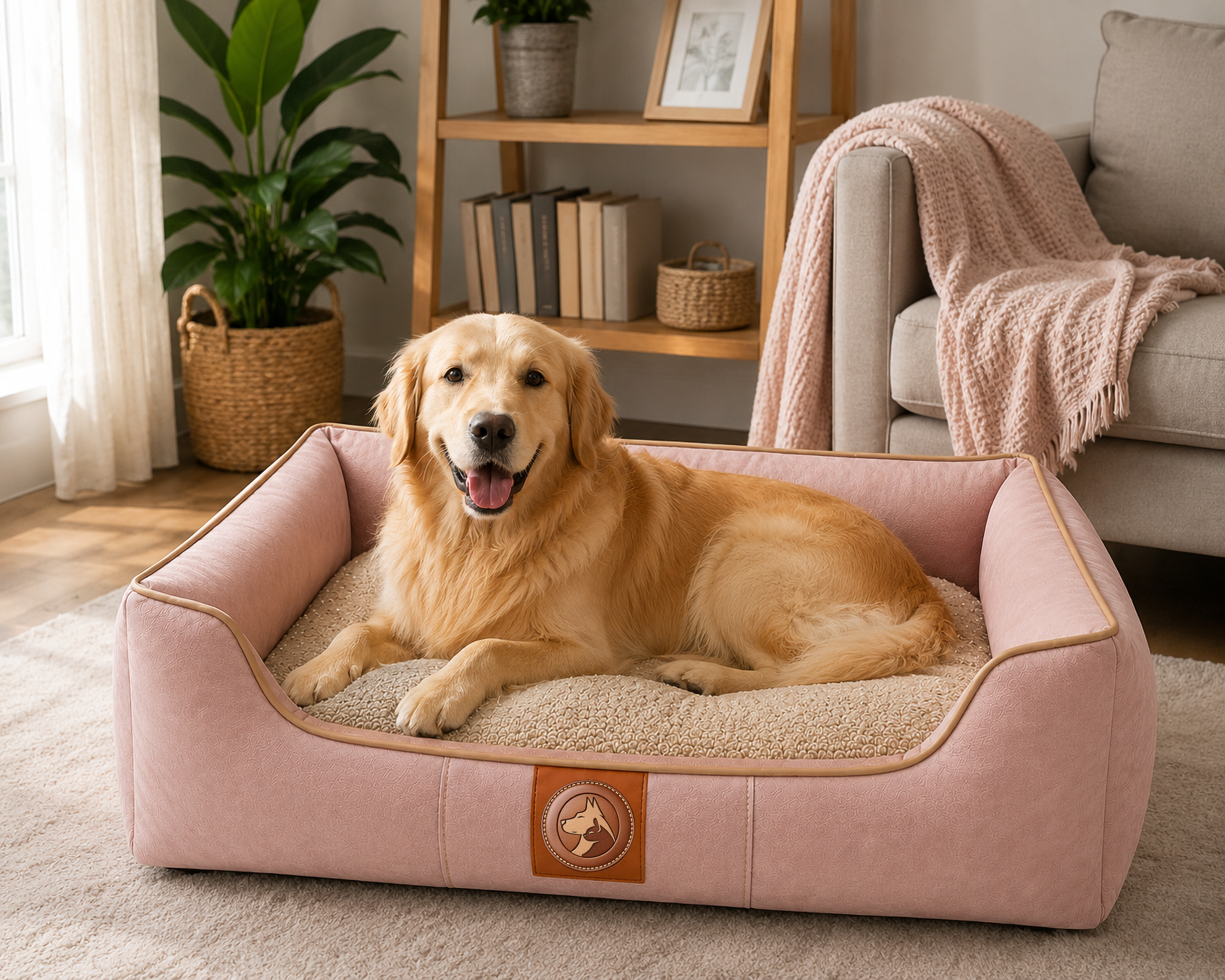 Sheddings Pet Supplies | Luxury Blush Pink Orthopedic Pet Sofa Bed – Soft Plush Cushion with Raised Supportive Sides