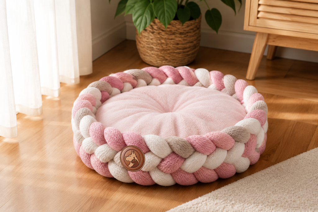 Sheddings Pet Supplies | Luxury Braided Plush Pet Bed – Soft Round Nesting Cushion for Dogs & Cats