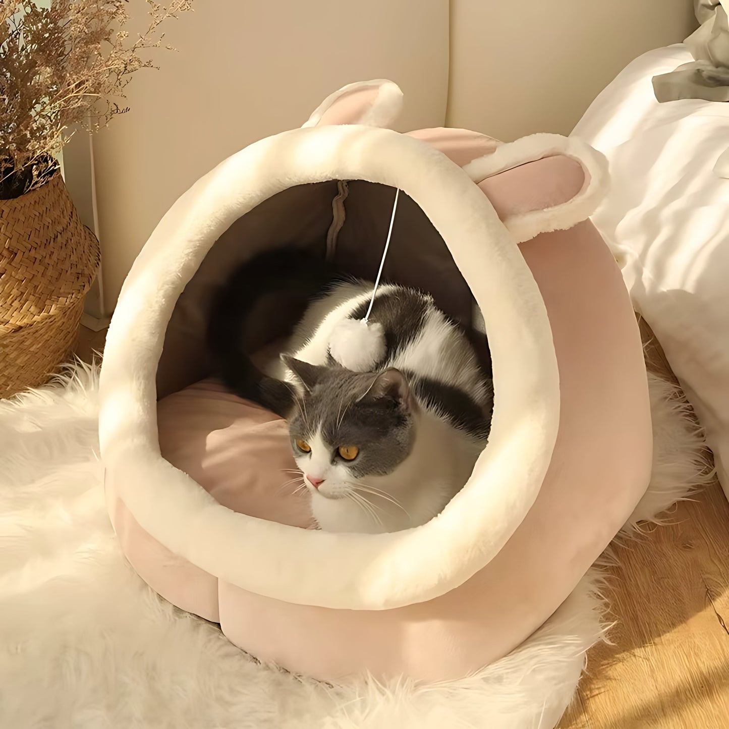Plush Cat Cave Bed – Luxury Enclosed Sleeping House for Small Pets Sheddingspetsupplies