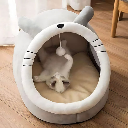 Plush Cat Cave Bed – Luxury Enclosed Sleeping House for Small Pets Sheddingspetsupplies