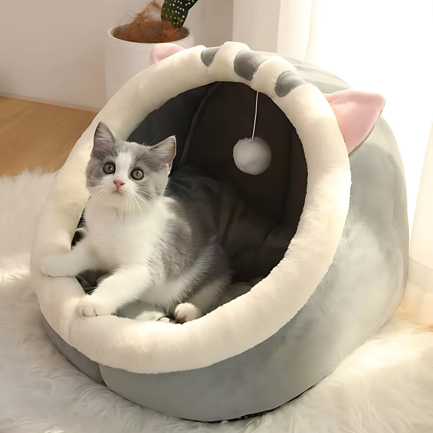 Plush Cat Cave Bed – Luxury Enclosed Sleeping House for Small Pets Sheddingspetsupplies
