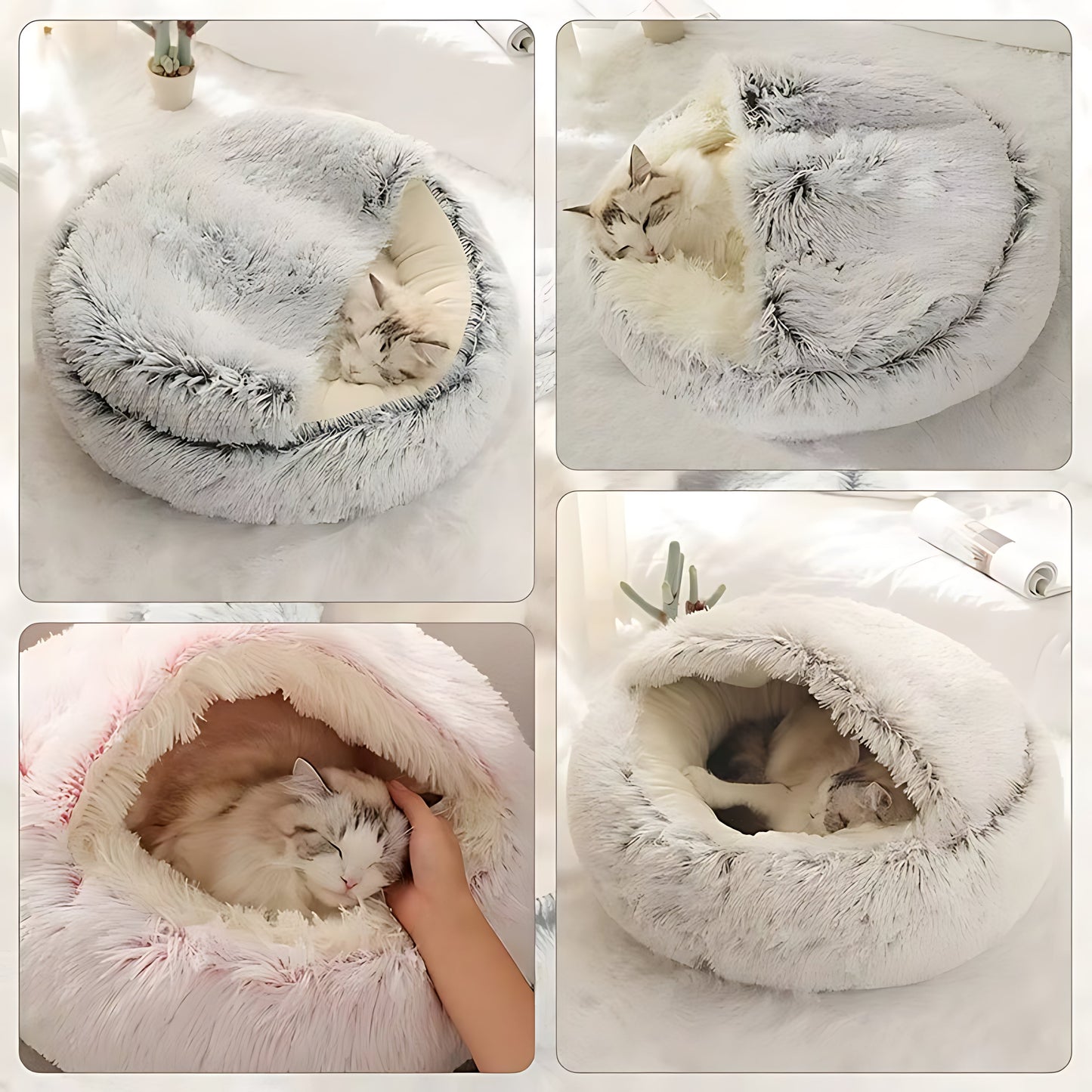 Round Plush Cat & Small Dog Bed – Warm Soft Sleeping Nest with Cover Sheddingspetsupplies