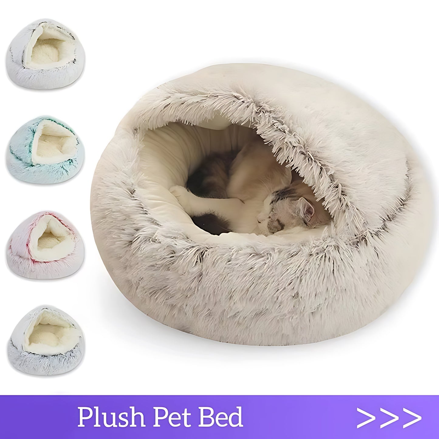 Round Plush Cat & Small Dog Bed – Warm Soft Sleeping Nest with Cover Sheddingspetsupplies