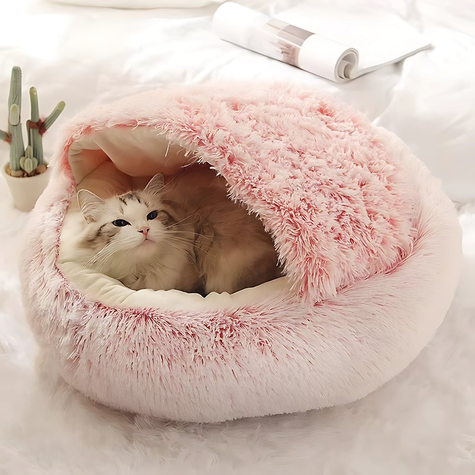 Round Plush Cat & Small Dog Bed – Warm Soft Sleeping Nest with Cover Sheddingspetsupplies