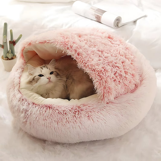Round Plush Cat & Small Dog Bed – Warm Soft Sleeping Nest with Cover Sheddingspetsupplies