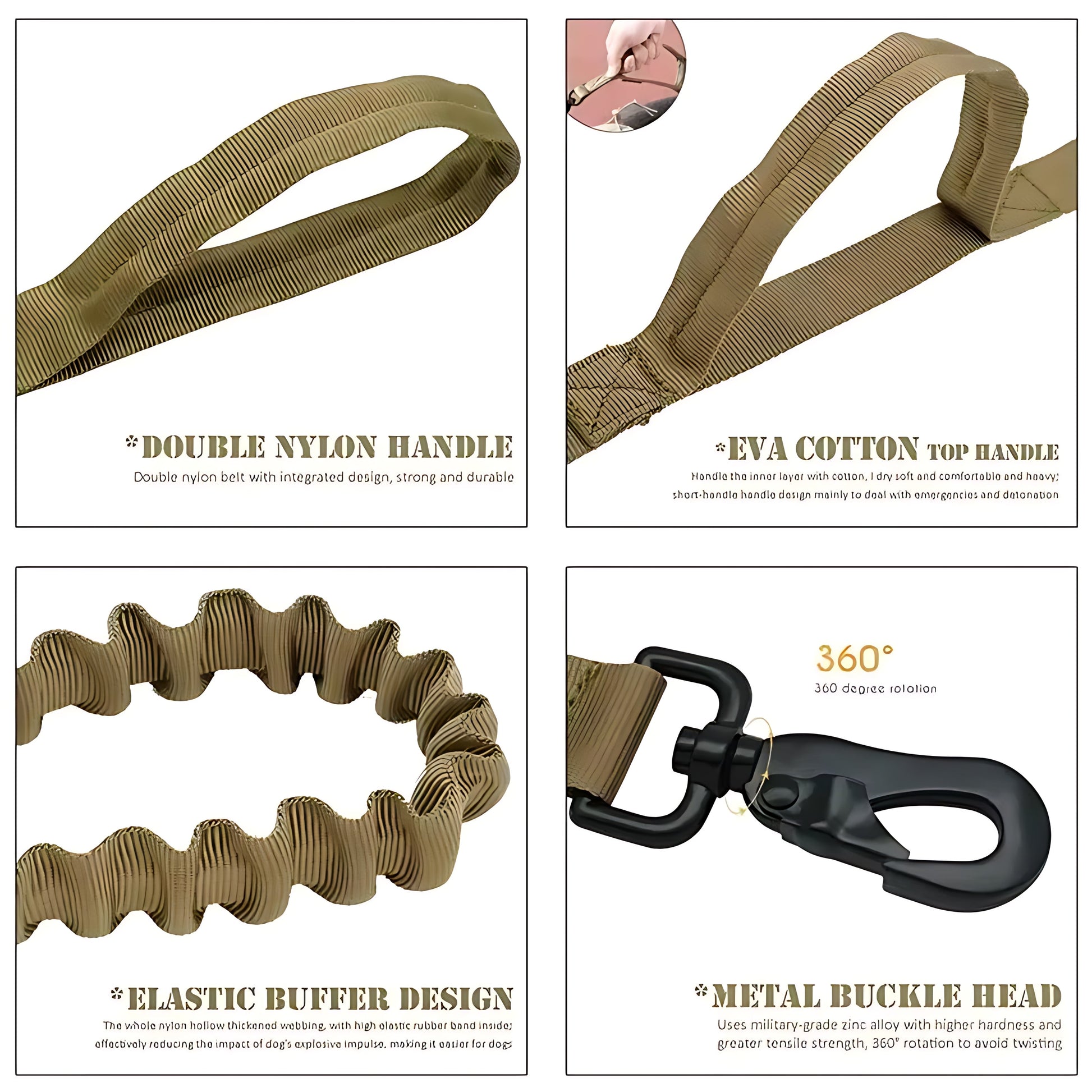 Tactical Military Dog Collar & Leash Set – Heavy Duty Adjustable Nylon Lead with Shock Absorption Sheddings Pet Supplies