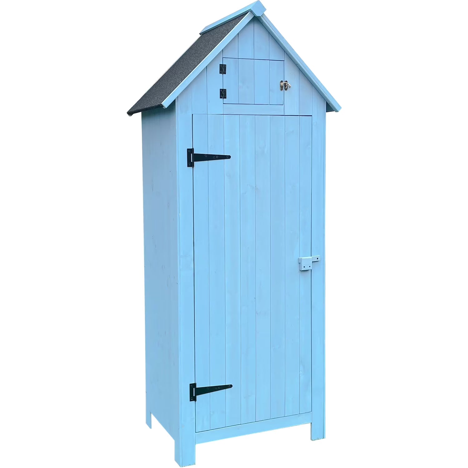 Sturdy Durable Waterproof Wood Outdoor Vertical Storage Shed, 70.40"x 30.30"x21.30", Blue