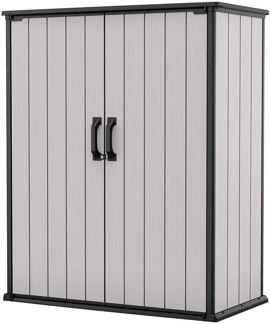 Premier Tall Vertical Durable Resin Outdoor Storage Shed With Floor and Locking Double Doors, Grey(62. 05 cubic foot)